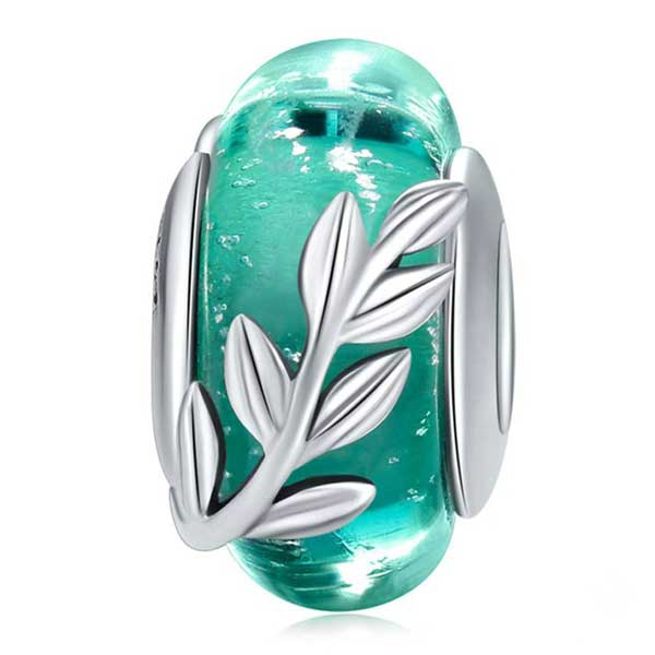 Silver Fronds Enhanced Glass Charm