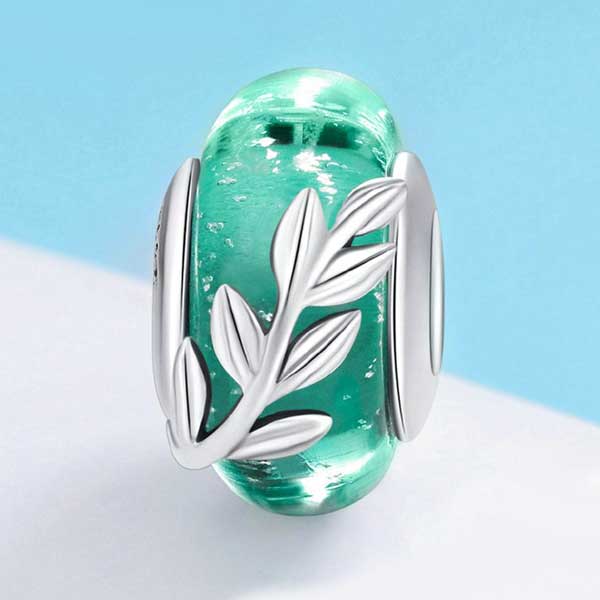 Silver Fronds Enhanced Glass Charm