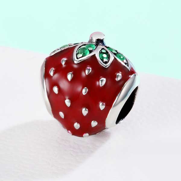 Sweet Strawberry CZ Enamel Charm