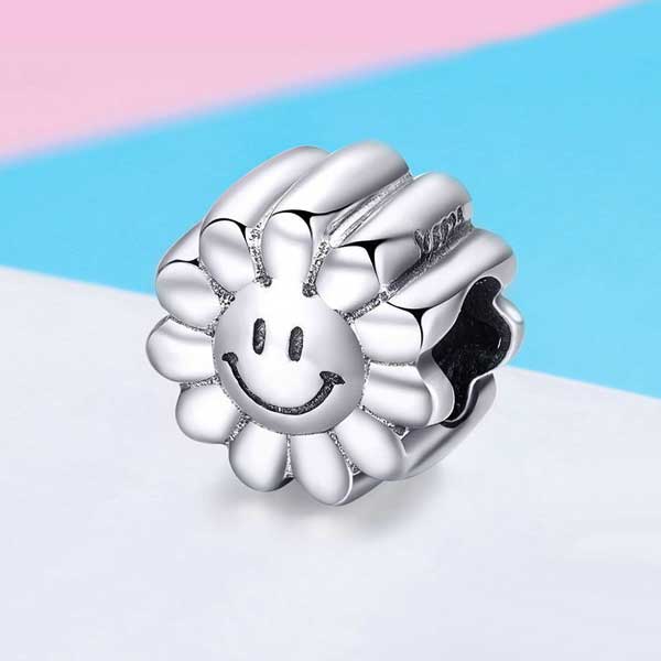 Smiley Sunflower Silver Charm