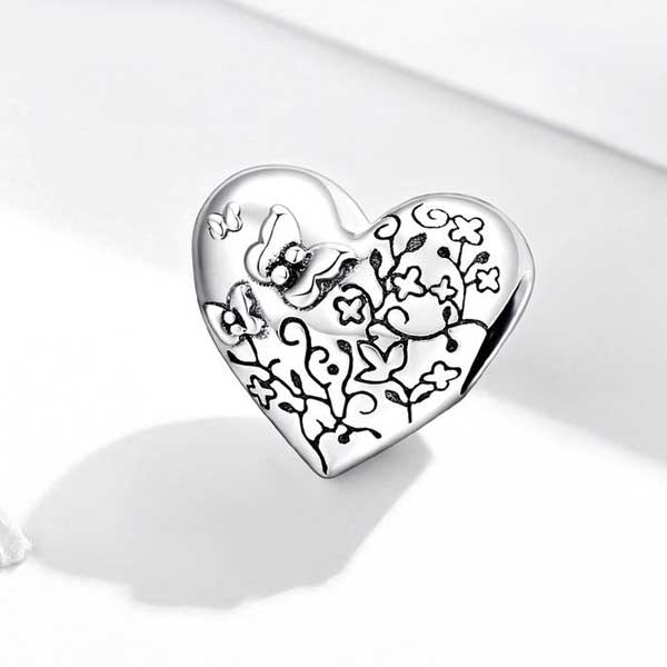 Butterfly Blossoms Heart Charm